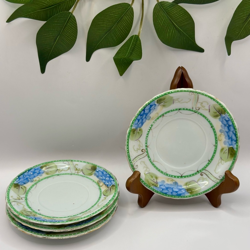 Antique Nippon ‘Te Oh’ Teacup Saucers • Handpainted Set of 5 • Preowned EUC